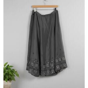 Chico’s Silk Pewter Beaded & Sequin Hem Midi Skirt Women’s Large